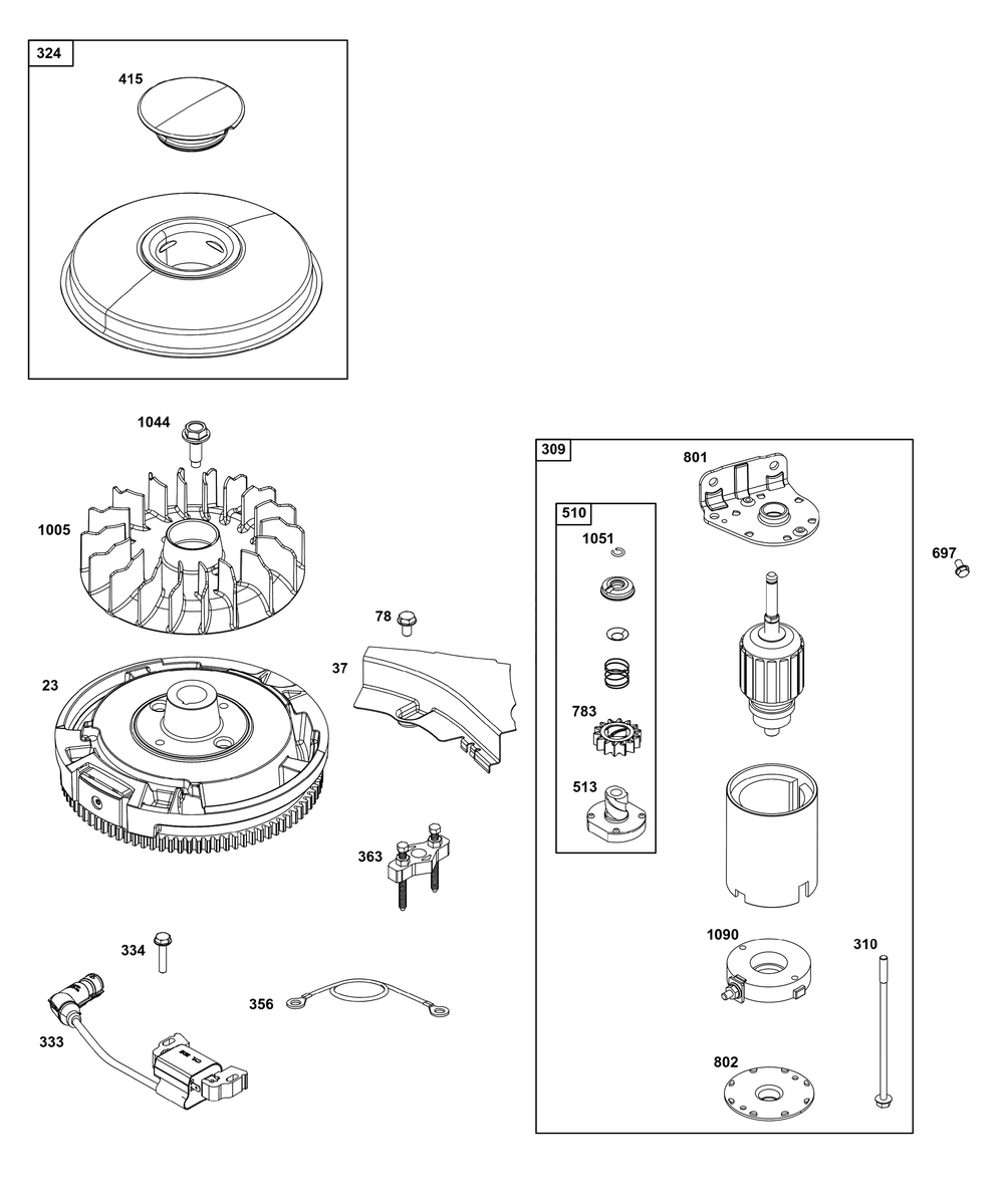 Flywheel, Ignition, And Starter Group Diagram and Parts List for 21R807-0039-B5 200000 - 399999 Briggs and Stratton Engine